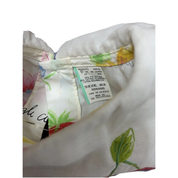 Vintage Girls Smocked Cherries White Floral Dress Peter Pan Sz 6x Easter Spring - Picture 3 of 3